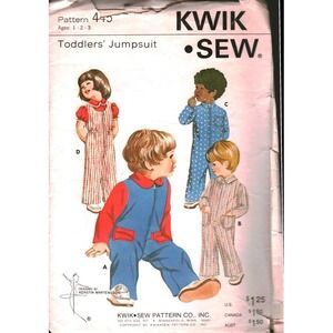 Vintage Kwik Sew 445 Toddlers Jumpsuit Sewing Pattern Kerstin Martensson Age 1-3